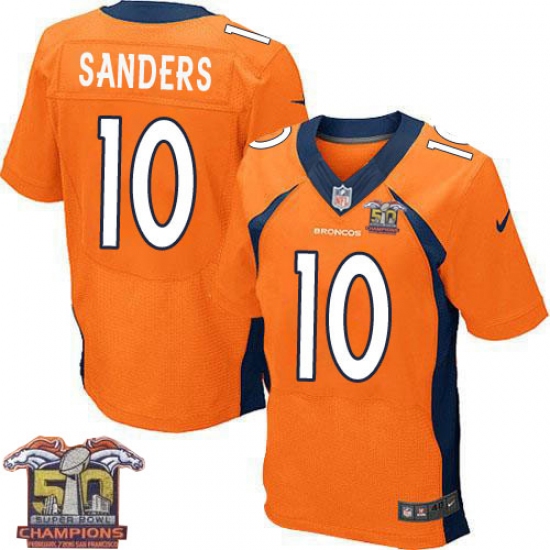 Men's Nike Denver Broncos 10 Emmanuel Sanders Elite Orange Team Color Super Bowl 50 Champions NFL Jersey