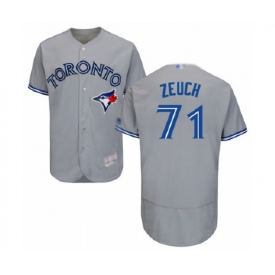 Men's Toronto Blue Jays 71 T.J. Zeuch Grey Road Flex Base Authentic Collection Baseball Player Jersey
