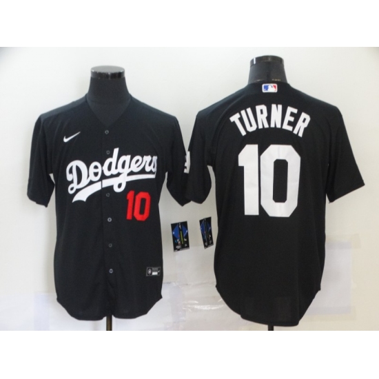 Men's Los Angeles Dodgers 10 Justin Turner Black Nike Royal Replica Alternate Jersey