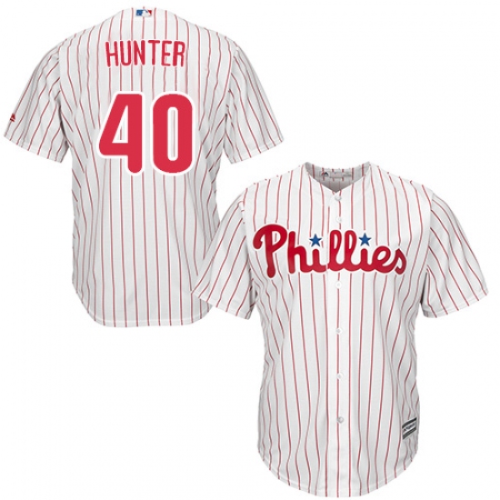Youth Majestic Philadelphia Phillies 40 Tommy Hunter Authentic White/Red Strip Home Cool Base MLB Jersey