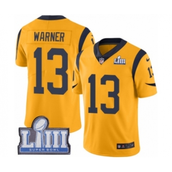 Youth Nike Los Angeles Rams 13 Kurt Warner Limited Gold Rush Vapor Untouchable Super Bowl LIII Bound NFL Jersey