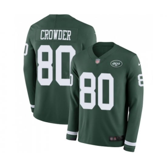 Men's New York Jets 80 Jamison Crowder Limited Green Therma Long Sleeve Football Jersey