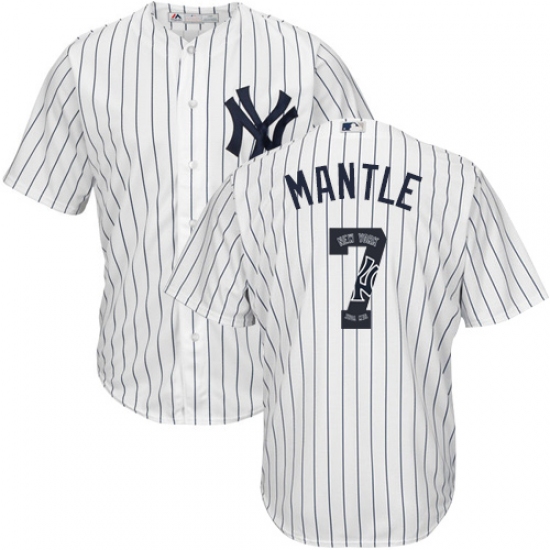 Men's Majestic New York Yankees 7 Mickey Mantle Authentic White Team Logo Fashion MLB Jersey