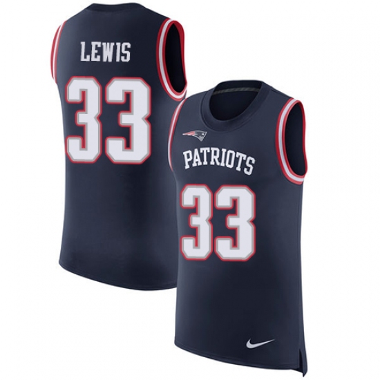 Men's Nike New England Patriots 33 Dion Lewis Limited Navy Blue Rush Player Name & Number Tank Top NFL Jersey