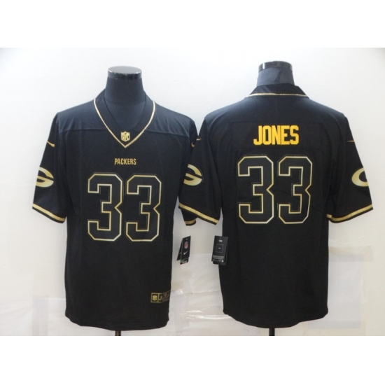 Men's Green Bay Packers 33 Aaron Jones Black Gold Nike Limited Jersey