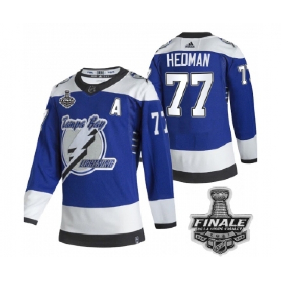 Men's Adidas Lightning 77 Victor Hedman Blue Authentic 2021 Stanley Cup Jersey
