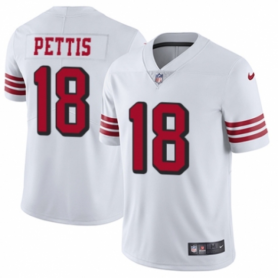 Men's Nike San Francisco 49ers 18 Dante Pettis Elite White Rush Vapor Untouchable NFL Jersey