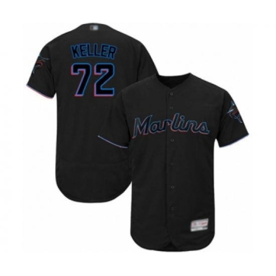 Men's Miami Marlins 72 Kyle Keller Black Alternate Flex Base Authentic Collection Baseball Player Jersey