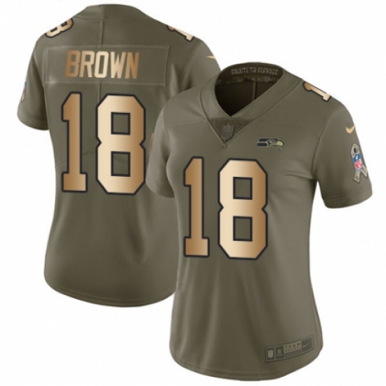 Women's Nike Seattle Seahawks 18 Jaron Brown Limited Olive/Gold 2017 Salute to Service NFL Jersey