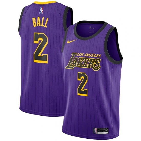 Men's Nike Los Angeles Lakers 2 Lonzo Ball Swingman Purple NBA Jersey - City Edition