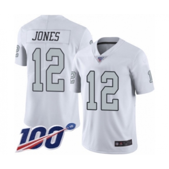 Youth Oakland Raiders 12 Zay Jones Limited White Rush Vapor Untouchable 100th Season Football Jersey