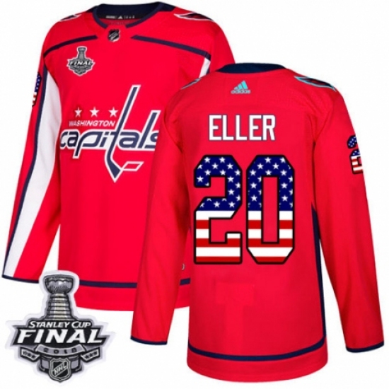 Men's Adidas Washington Capitals 20 Lars Eller Authentic Red USA Flag Fashion 2018 Stanley Cup Final NHL Jersey