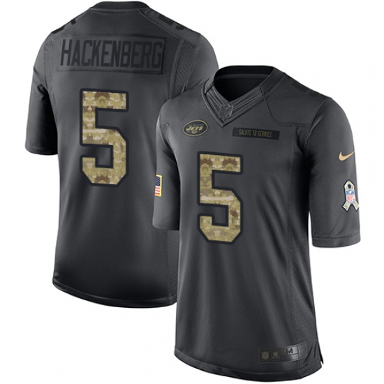 Men's Nike New York Jets 5 Christian Hackenberg Limited Black 2016 Salute to Service NFL Jersey