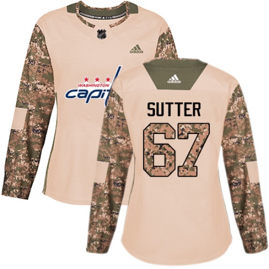 Women's Adidas Washington Capitals 67 Riley Sutter Authentic Camo Veterans Day Practice NHL Jersey
