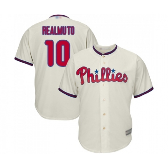 Youth Philadelphia Phillies 10 J. T. Realmuto Replica Cream Alternate Cool Base Baseball Jersey