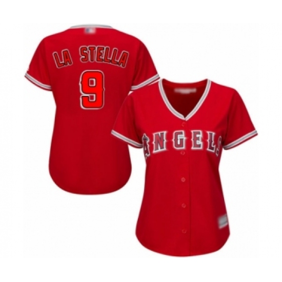 Women's Los Angeles Angels of Anaheim 9 Tommy La Stella Authentic Red Alternate Baseball Jersey