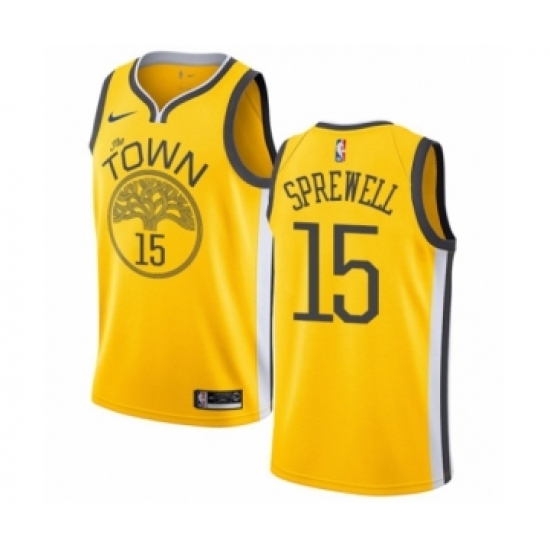 Youth Nike Golden State Warriors 15 Latrell Sprewell Yellow Swingman Jersey - Earned Edition