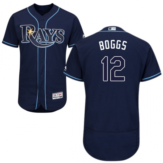 Men's Majestic Tampa Bay Rays 12 Wade Boggs Navy Blue Alternate Flex Base Authentic Collection MLB Jersey