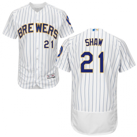 Men's Majestic Milwaukee Brewers 21 Travis Shaw White/Royal Flexbase Authentic Collection MLB Jersey