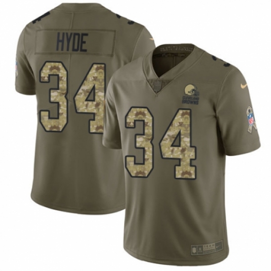 Men's Nike Cleveland Browns 34 Carlos Hyde Limited Olive/Camo 2017 Salute to Service NFL Jersey