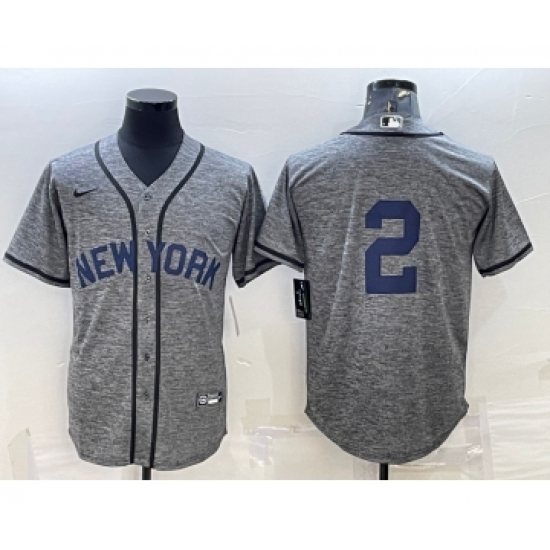Men's New York Yankees 2 Derek Jeter No Name Grey Gridiron Cool Base Stitched Jersey