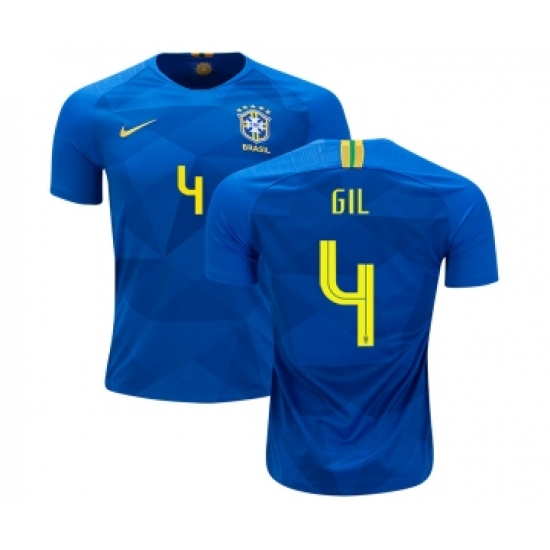 Brazil 4 Gil Away Kid Soccer Country Jersey