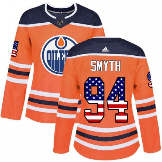 Women's Adidas Edmonton Oilers 94 Ryan Smyth Authentic Orange USA Flag Fashion NHL Jersey
