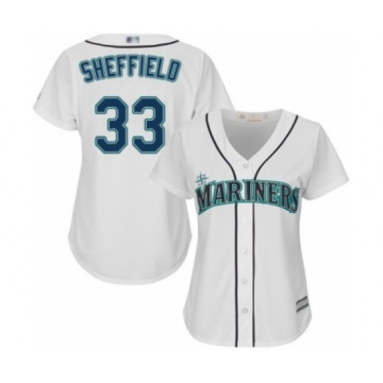 Women's Seattle Mariners 33 Justus Sheffield Authentic White Home Cool Base Baseball Player Jersey