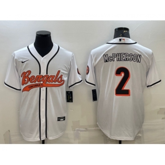 Men's Cincinnati Bengals 2 Evan McPherson White With Patch Cool Base Stitched Baseball Jersey