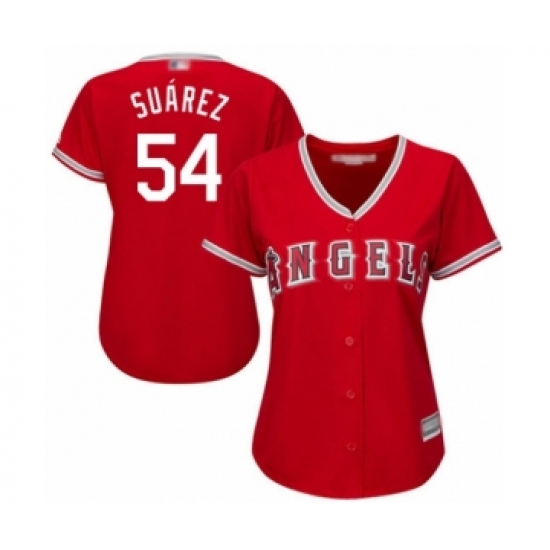 Women's Los Angeles Angels of Anaheim 54 Jose Suarez Authentic Red Alternate Cool Base Baseball Player Jersey