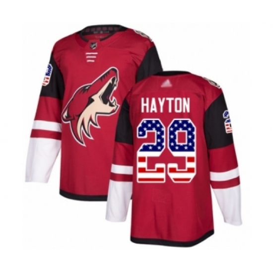 Youth Arizona Coyotes 29 Barrett Hayton Authentic Red USA Flag Fashion Hockey Jersey