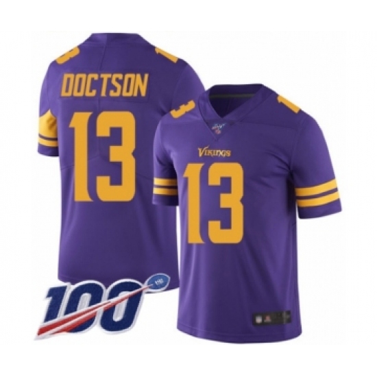 Men's Minnesota Vikings 13 Josh Doctson Limited Purple Rush Vapor Untouchable 100th Season Football Jersey