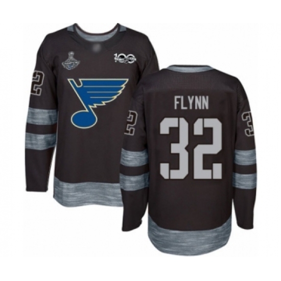 Men's St. Louis Blues 32 Brian Flynn Authentic Black 1917-2017 100th Anniversary 2019 Stanley Cup Champions Hockey Jersey