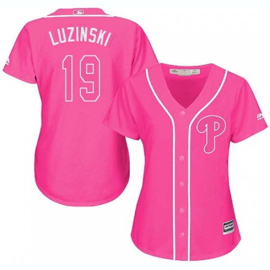 Women's Majestic Philadelphia Phillies 19 Greg Luzinski Replica Pink Fashion Cool Base MLB Jersey