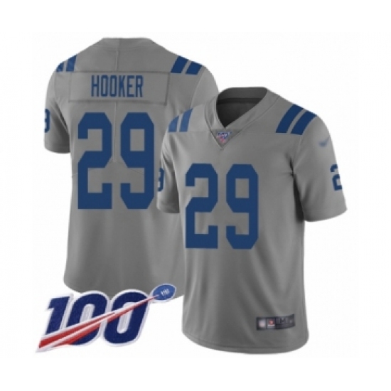 Men's Indianapolis Colts 29 Malik Hooker Limited Gray Inverted Legend 100th Season Football Jersey