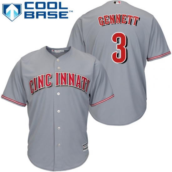 Youth Majestic Cincinnati Reds 3 Scooter Gennett Authentic Grey Road Cool Base MLB Jersey