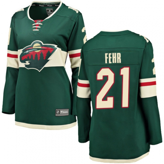 Women's Minnesota Wild 21 Eric Fehr Authentic Green Home Fanatics Branded Breakaway NHL Jersey
