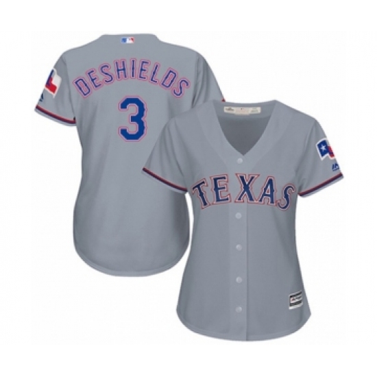 Women's Texas Rangers 3 Delino DeShields Jr. Authentic Grey Road Cool Base Baseball Player Jersey