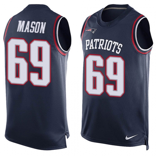 Men's Nike New England Patriots 69 Shaq Mason Limited Navy Blue Player Name & Number Tank Top NFL Jersey
