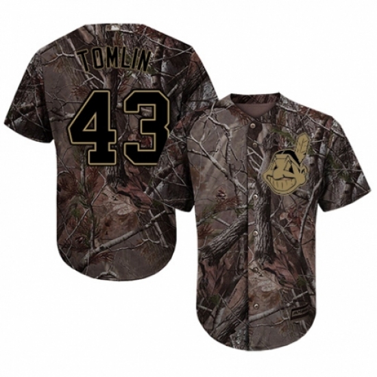 Youth Majestic Cleveland Indians 43 Josh Tomlin Authentic Camo Realtree Collection Flex Base MLB Jersey