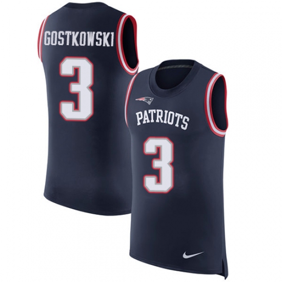Men's Nike New England Patriots 3 Stephen Gostkowski Limited Navy Blue Rush Player Name & Number Tank Top NFL Jersey