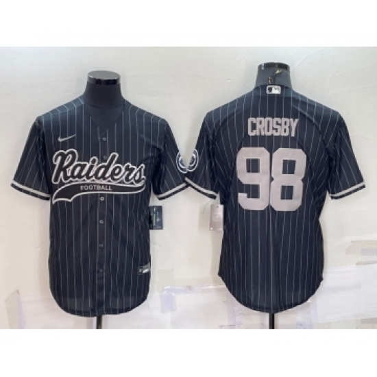 Men's Las Vegas Raiders 98 Maxx Crosby Black With Patch Cool Base Stitched Baseball Jersey