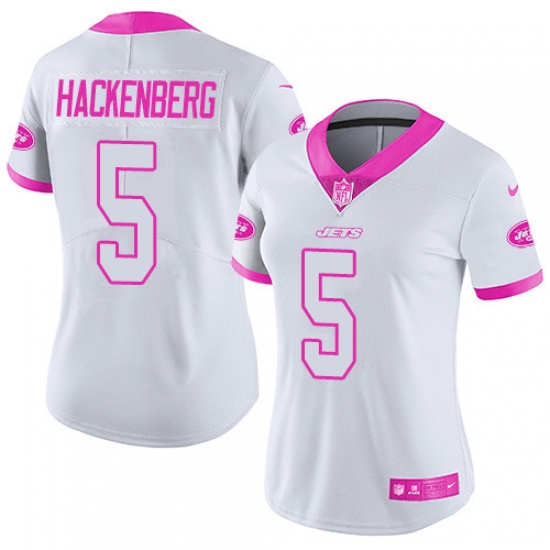 Women's Nike New York Jets 5 Christian Hackenberg Limited White/Pink Rush Fashion NFL Jersey
