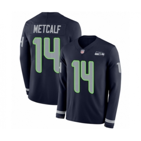 Men's Seattle Seahawks 14 D.K. Metcalf Limited Navy Blue Therma Long Sleeve Football Jersey