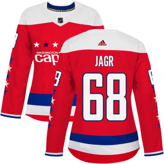 Women's Adidas Washington Capitals 68 Jaromir Jagr Authentic Red Alternate NHL Jersey