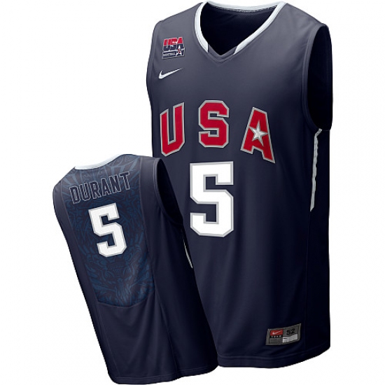 Men's Nike Team USA 5 Kevin Durant Authentic Navy Blue 2010 World Basketball Tournament Jersey
