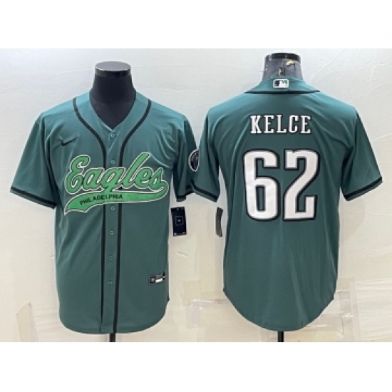 Men's Philadelphia Eagles 62 Jason Kelce Green With Patch Cool Base Stitched Baseball Jersey