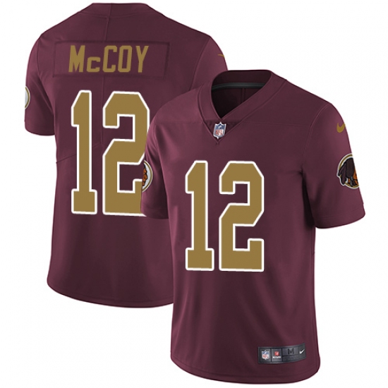Youth Nike Washington Redskins 12 Colt McCoy Elite Burgundy Red/Gold Number Alternate 80TH Anniversary NFL Jersey