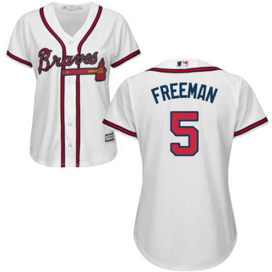 Women's Majestic Atlanta Braves 5 Freddie Freeman Replica White Home Cool Base MLB Jersey