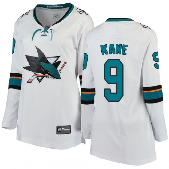 Women's San Jose Sharks 9 Evander Kane Fanatics Branded White Away Breakaway NHL Jersey